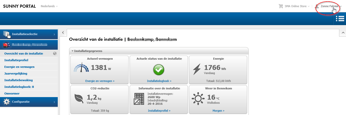 Sunny Portal Persoonlijke gegevens