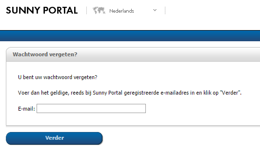 Sunny Portal wachtwoord vergeten invullen email