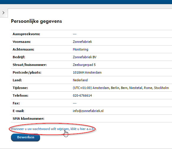Sunny portal wachtwoord wijzigen