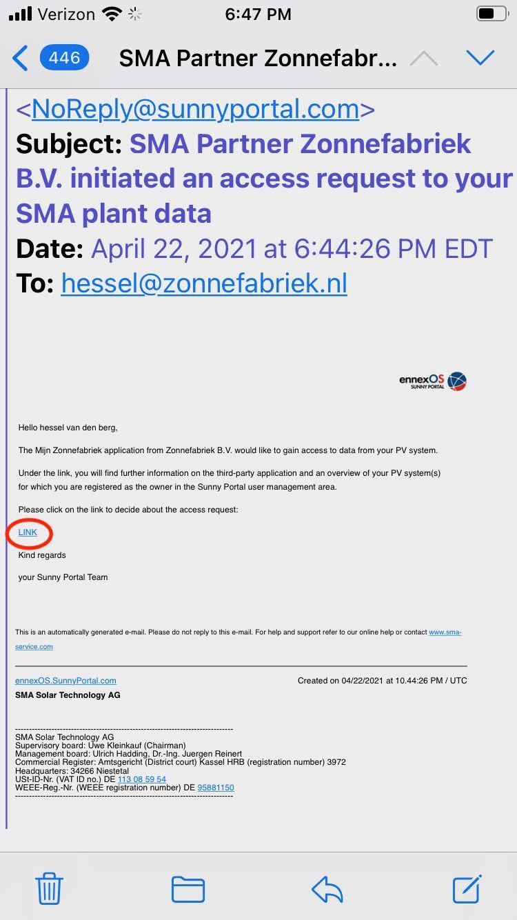 e-mail van SMA met vraag om toestemming om gegevsn te delen