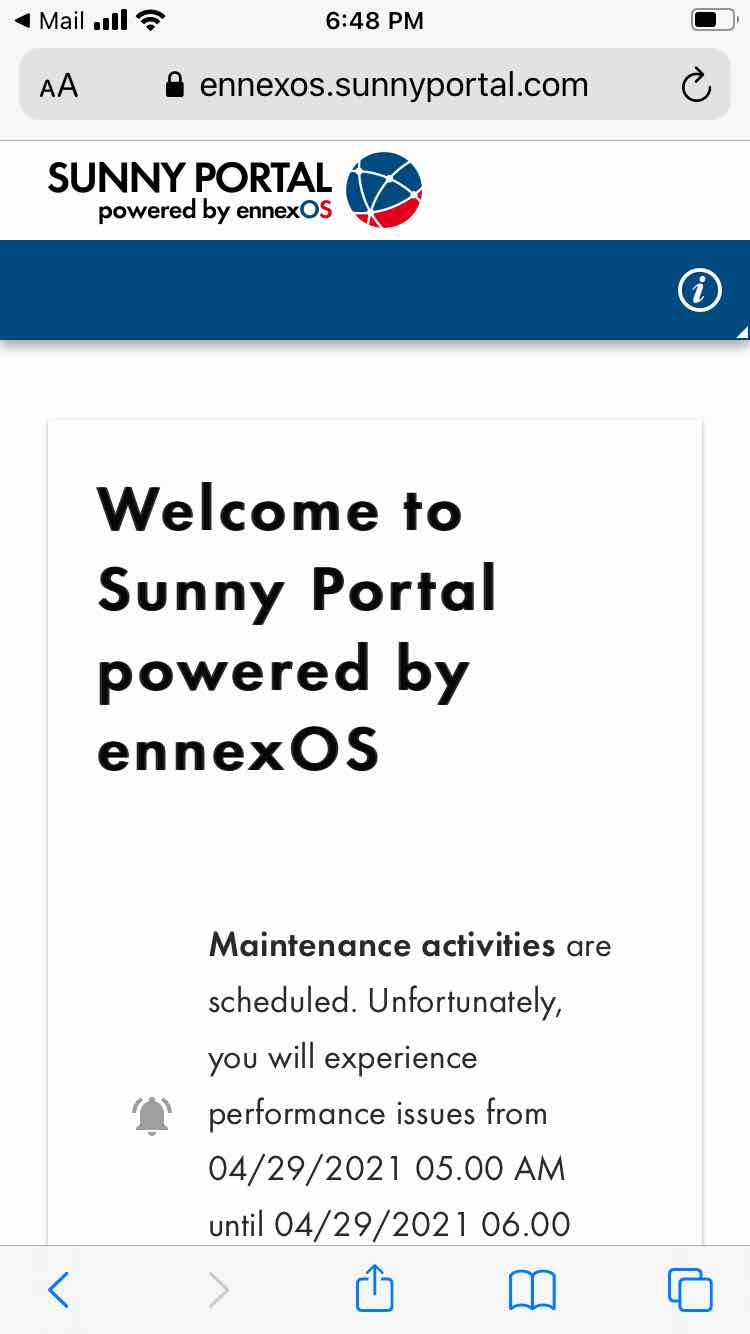 login pagina Sunny Portal by ennexOS op smartphone
