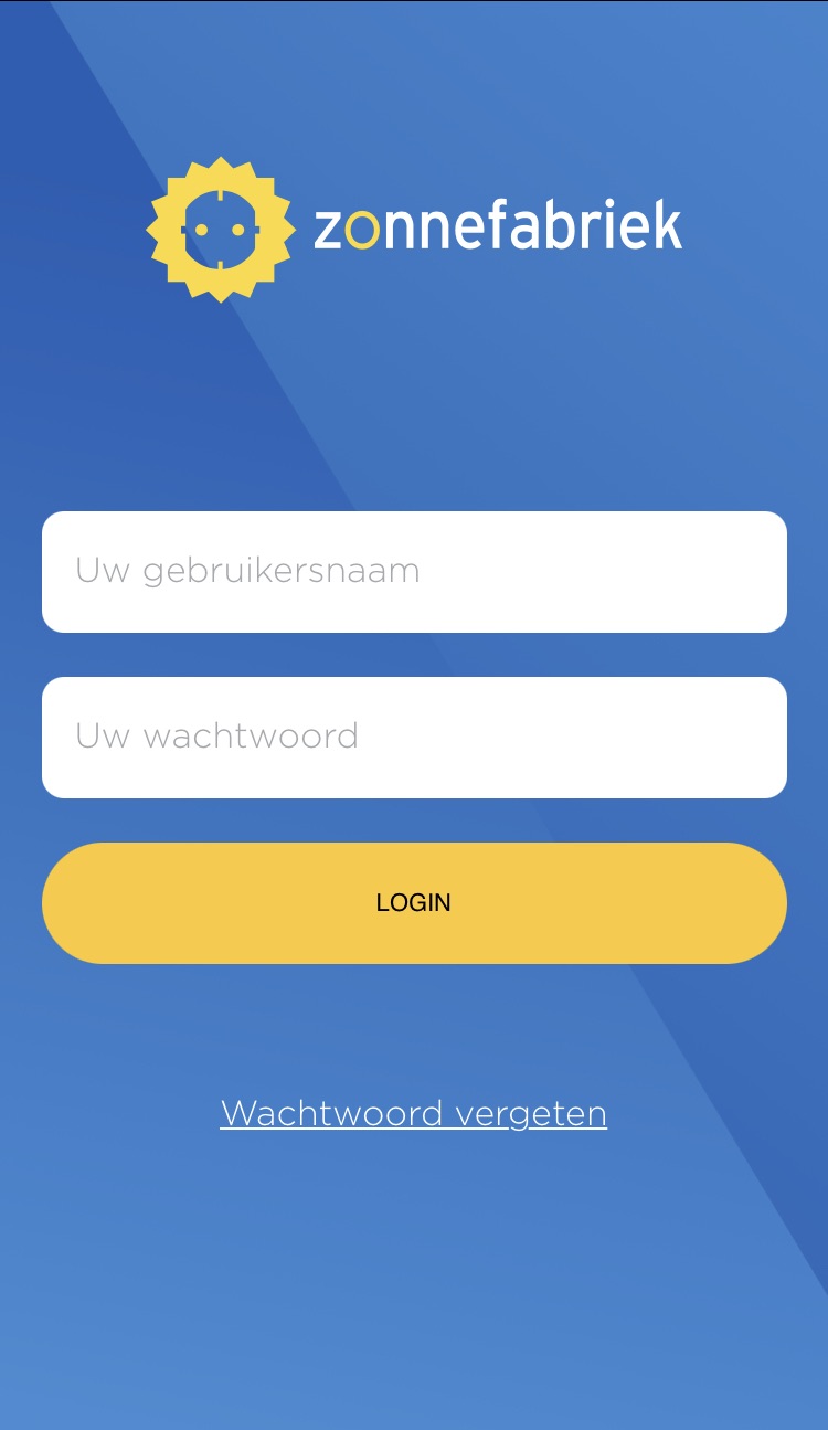 login pagina Mijn Zonnefabriek app op smartphone