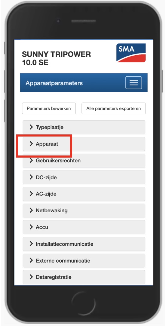 Klik op apparaat