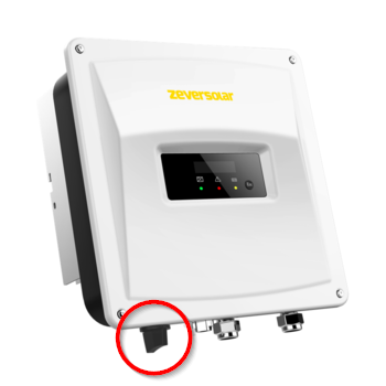 Zeverlution met rode cirkel om DC knop