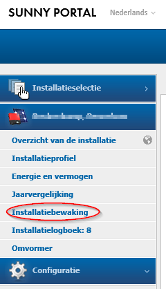 Sunny Portal Installatiebewaking aanklikken