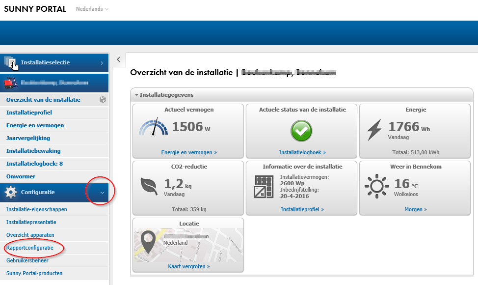 Sunny Portal Rapportconfiguratie