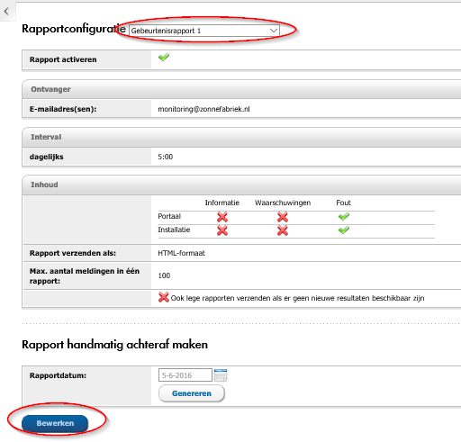 Sunny Portal gebeurtenisrapport activeren